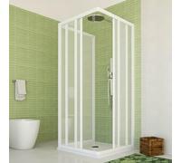 Box Doccia Trifoglio PVC 80x120x80cm Pannelli Acrilico Semitrasparente Effetto Goccia, 3 Lati con Ante Scorrevoli, Chiusura Magnetica Reversibile Installazione Facile