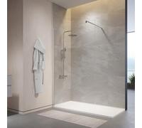 Box Doccia Walk-In 110 cm Altezza 200cm Parete Fissa Vetro Temperato Trasparente da 10mm con Trattamento Anticalcare Braccio Telescopico SUS304 Profili Alluminio Cromato