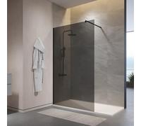 Box Doccia Walk-In 140 cm Altezza 200cm Parete Fissa Vetro Temperato Fumé da 10mm con Trattamento Anticalcare Braccio Telescopico SUS304 Profili Alluminio Nero Opaco