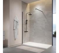 Box Doccia Walk-In 80 cm Altezza 200cm Parete Fissa Vetro Temperato Trasparente da 10mm con Trattamento Anticalcare Braccio Telescopico SUS304 Profili Alluminio Nero Opaco