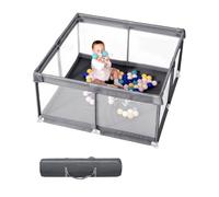 Box per bambini con - cortile extra large per bambini, area giochi sicura per interni ed esterni, con base antiscivolo, facile da montare e riporre, senza BPA, (130 x 130 x 66 cm, grigio)