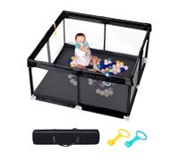 Box per bambini con tappetino morbido, extra large, area giochi sicura per interni ed esterni, con base antiscivolo, facile da montare e riporre, senza BPA, (130 x 130 x 66 cm, nero)