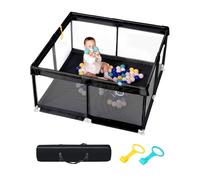 Box per bambini, extra large, area giochi per bambini piccoli, sicura per interni ed esterni, con base antiscivolo, facile da montare e riporre, senza BPA, (130 x 130 x 66 cm, nero)