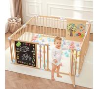 Box per bambini in legno tutto in uno con porta, recinzione da gioco regolabile in legno con lavagna magnetica su entrambi i lati, lavagna bianca e giocattoli per attività Montessori, centro attività