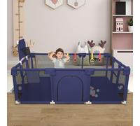 Box per Bambini, Recinto con Rete Traspirante, Base Antiscivolo, Porta di Sicurezza, Centro di Attività Interno ed Esterno per 0-6 Anni, 180 * 120 * 66 cm - Blu navy