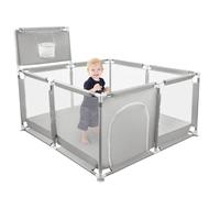 Box per Bambini, Recinto per Bambini Pieghevole in Tessuto Oxford con Rete Traspirante, Box per Neonati con Giochi che Include 50 Palline (126 x 126 x 66 cm, grigio)