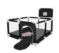 Box per Bambini, Recinto per Bambini Pieghevole in Tessuto Oxford con Rete Traspirante, Box per Neonati con Giochi che Include 50 Palline (126 x 126 x 66 cm, nero)