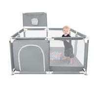 Box per Bambini, Recinto per Bambini Pieghevole in Tessuto Oxford con Rete Traspirante, Box per Neonati con Giochi che Include 50 Palline (126 x 126 x 66 cm, grigio scuro)