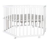 roba Box Esagonale per Bambini e Neonati Little Stars - con Materassino e Ruote con Freni - Regolabile in 3 Altezze - da 0 a 24 Mesi - Legno Laccato Bianco