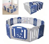 Box pieghevole con porta e tavolo da gioco, 14/16/18 pannelli - Cancelletto di plastica flessibile, recinzione di sicurezza per interni, blu e bianco Vantaggio:Area gioco versatile: il recinto pieghev