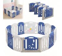 Box pieghevole con porta e tavolo da gioco, 14/16/18 pannelli - Cancelletto di plastica flessibile, recinzione di sicurezza per interni, blu e bianco Vantaggio:Area gioco versatile: il recinto pieghev