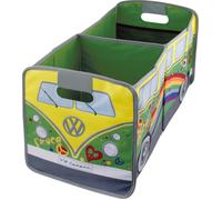 BRISA VW Collection - Volkswagen Hippie Bus T1 Camper Van Contenitore Pieghevole con Manici, Scatola per Spesa, Porta-Oggetti-Giocattoli, Organizzatore per Bagagliaio (Peace/Verde)
