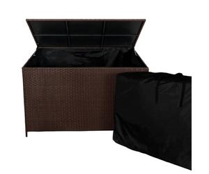 Box portaoggetti Cassapanca da giardino in rattan Marrone - 582L, sollevamento assistito del coperchio Telaio in Acciaio Resistente borsa inclusa impermeabile, Ruote, ideale per cuscini d’angolo Jardi