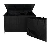 Box portaoggetti Cassapanca da giardino in rattan Nero - 582L, sollevamento assistito del coperchio Telaio in Acciaio Resistente borsa inclusa impermeabile, Ruote, ideale per cuscini d’angolo Jardi