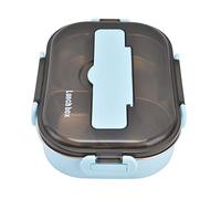Box Portatile per Bambini da 1,3 Litri a Quattro Scomparti con Cucchiaio per Bacchette per Ufficio Scolastico (Blu【Bacchetta e cucchiaio gratuiti】)