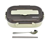 Box Portatile per Bambini da 1,3 Litri a Quattro Scomparti con Cucchiaio per Bacchette per Ufficio Scolastico (Verde【Bacchetta e cucchiaio gratuiti】)