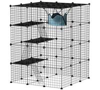 Box Recinto per Gatti Modulabile a 4 Livelli 105x105x140 cm 5 Ingressi e Rampe in Acciaio e PP Nero