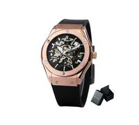 (BOX-RG NERO)WINNER Orologio meccanico automatico da uomo con cinturino in gomma e quadrante scheletrato,