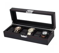 Box Scatola Cofanetto Con Vetrina Porta Orologi Bracciali 6 Posti Carbonio