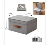 Box Scatola Salvaspazio 60x40x30 Tessuto Lino Grigio Coperchio Organizer Armadio