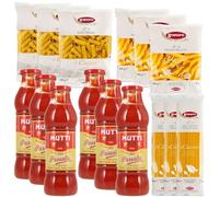 Box SCORTA 3 Pasta Vermicelli Spaghetti + 3 Pasta Penne rigate + 3 Elicoidali Granoro Gr 500 + 6 Passata di pomodoro Mutti gr 700