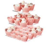 Boxalls Alzata per cupcake, a 3 ripiani, quadrata, in acrilico, trasparente, per dessert, pasticceria, matrimoni, compleanni, feste a tema, baby shower