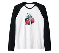 Boxe patriottica con Sam e Cool Top Hat Uncle Maglia con Maniche Raglan