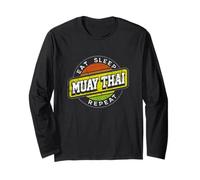 Boxe thailandese retrò Eat Sleep Muay Thai con Distintivo ripetuto Maglia a Manica