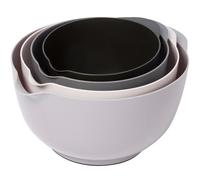 BoxedHome Set di 4 ciotole in plastica senza BPA, colore grigio, con beccuccio, fondo antiscivolo e manico, impilabili, lavabili in lavastoviglie e adatti al microonde, ideali per cuocere e cucinare