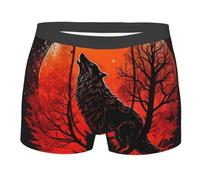 Boxer A Pantaloncino Howling Wolf Full Moon Red Black Senza Patta Frontale Boxer Uomo Aderenti Sexy Trunk Biancheria Intima Uomo per Quotidiano Camera da Letto Travaglio XL