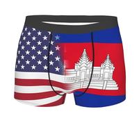 Boxer Aderenti American Flag And Cambodian-Flag Intimo Maschile Elasticizzato Boxer da Uomo Confortevoli Mutande Uomo per Sport Gym Uso Quotidiano XXL
