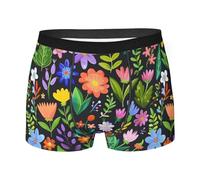 Boxer Aderenti Colorful Flowers On Black Mutande Uomo Premium Boxer da Uomo Traspiranti Intimo Maschile per Running Sport Gym L