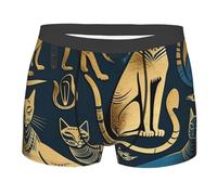 Boxer Aderenti da Uomo Egyptian Cat Mythology Ancient Gold Senza Patta Frontale Boxer da Uomo Stretch Trunk Biancheria Intima Uomo per Quotidiano Sportivo Ufficio XL