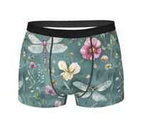 Boxer Aderenti Dragonflies And Flowers On Green Mutande Uomo Traspiranti Boxer da Uomo Premium Intimo Maschile per Uso Quotidiano Gym Running L