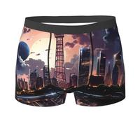 Boxer Aderenti New York Cityscape Night Moon Beautiful Boxer da Uomo Elasticizzato Mutande Uomo Morbidi Intimo Maschile per Sport Gym Uso Quotidiano XL