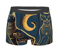Boxer Attillati Egyptian Cat Gold Ancient Mythology Blue Stretch Boxer Uomo Morbidi Tronco Uomo per Utilizzo Quotidiano Rave Festival XL