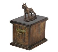 Urna commemorativa in legno massiccio per le ceneri del cane, con statua di cane