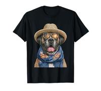 Boxer con Occhiali da Sole e Cappello di Paglia Beachgoer Dog Summer Maglietta