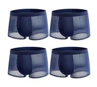 Boxer corti da uomo in bambù (confezione da 4), ad asciugatura rapida, in seta di ghiaccio, morbidi e traspiranti, anti sfregamento, elasticizzati, comodi, hipster, Blu, L