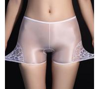 Boxer da donna in nylon elasticizzato liscio e setoso, per uso quotidiano, biancheria intima trasparente, stile corto, vestibilità comoda (bianco)