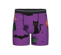 Boxer da uomo a gamba lunga con gatto strega, boxer elasticizzati traspiranti e elasticizzati, con zucca di Halloween, boxer da uomo, biancheria intima comoda, colore nero