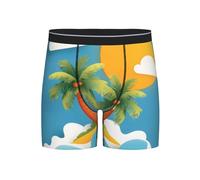 Boxer da uomo a gamba lunga con palma dei cartoni animati, boxer elasticizzati traspiranti con onde dell'isola boxer per uomo intimo comodo mutande, Nero , L