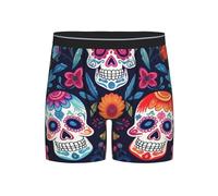 Boxer da uomo a gamba lunga con teschio di zucchero, traspirante, elasticizzato, con teschio e scritta "Day of the Dead Skull", boxer da uomo, biancheria intima confortevole, Nero , XXL