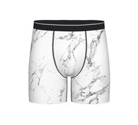 Boxer da uomo a gamba lunga in marmo bianco e nero traspirante elasticizzato boxer da uomo arte geometrica boxer slip per uomo biancheria intima comoda mutande, Nero , L