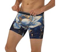 Boxer da uomo a lunghezza estesa, colore blu, Golden Dream Lotus, boxer con fascia elastica, nero, X-Large