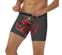 Boxer da uomo a lunghezza estesa con polpo pirata, boxer con fascia elastica, Nero , XL