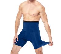 Boxer da uomo a vita alta, contenitivo per la pancia, intimo modellante dimagrante, con tasca per la mosca, Blu, S