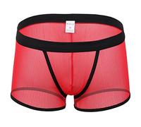 Boxer da uomo, boxer da uomo, biancheria intima retrò con tasca 3D traspirante, pantaloni eleganti con blocco del colore, adatti per il tempo libero, sport e lavoro, mutande anti sfregamento, Rosso, L