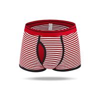 Boxer Da Uomo Boxer Da Uomo Con Marsupio A Forma Di U-A Righe, 95% Cotone Traspirante, Borsetta Supporto Comfort, Misura Media Dimagrante, M-3Xl Di Dimensioni Estese (3Xl/Striscia Rossa Con Bordo Ner