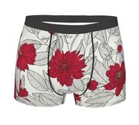 Boxer da uomo con foglie e fiori di anemone in rosso e grigio, traspirante